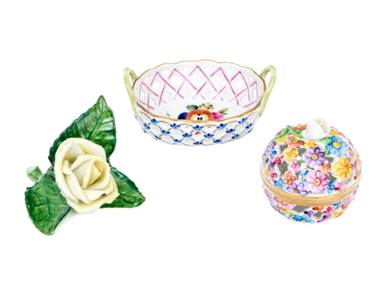 Group Of Three Herend Hungary Hand-Painted Porcelain Miniatures