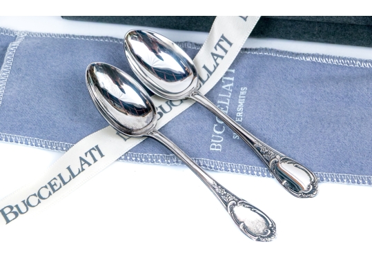 Pair Of Buccellati Monte Mario Pattern Silverplate Demitasse Spoons
