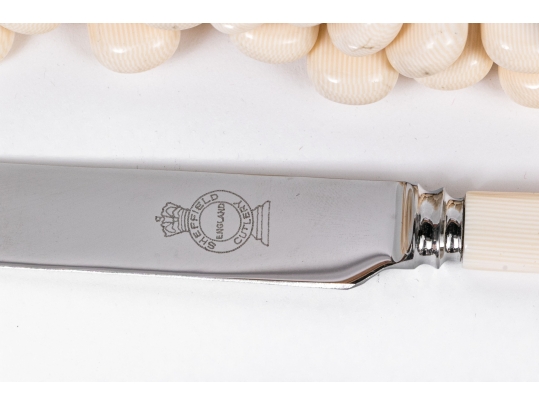 Set Of 29 English Sheffield Dinner Knives With Celluloid Handles