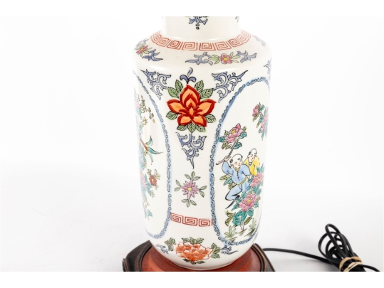 Chinese Famille Rose Porcelain Lamp On Wooden Base