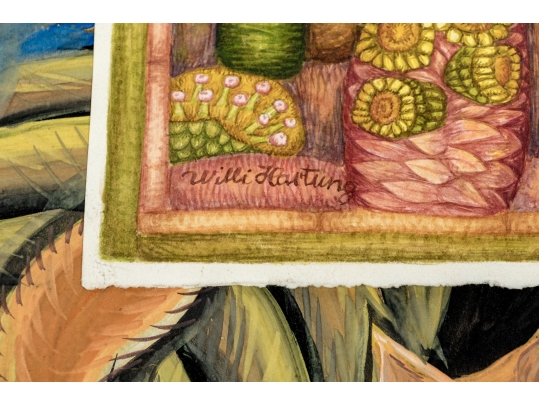 Collection Of A Variety Of Watercolors With Willi Hartung And Two Color Prints 