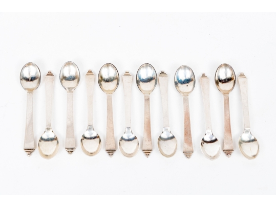 Set Of Twelve George Jensen Pyramid Sterling Demitasse Spoons, 4.57 Ozt.