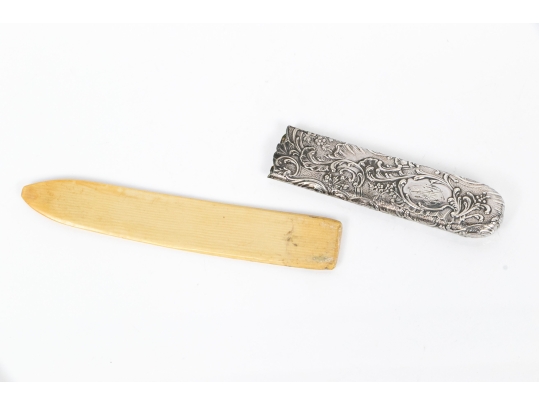 Group Of Three Antique Bone And Silver Letter Openers