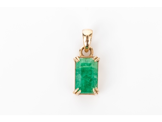 14k Yellow Gold Simple Emerald Cut Opaque Emerald Pendant, App. 1.09 CTS