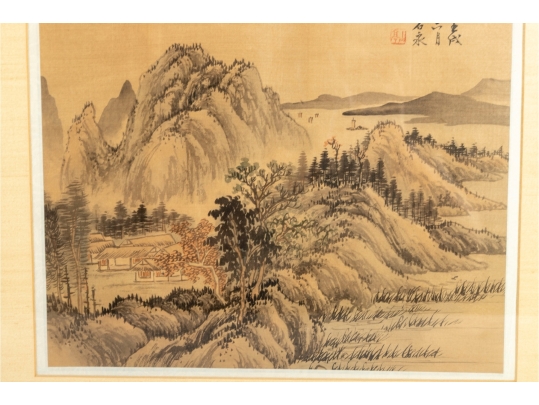 Pair Of Chinese Shan Shui Landscape Paintings On Silk