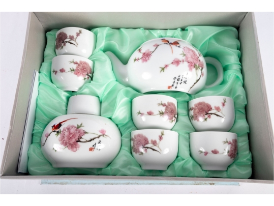 Chinese Jingdezhen “Shuidian Taohua (7501)” Porcelain Tea Set In Original Box