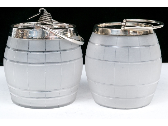 Two Antique Frosted Crystal And Silverplate Biscuit Jars