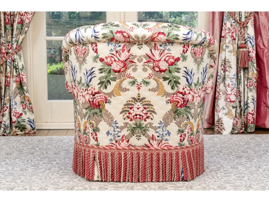 Custom Upholstered Club Chair With Bullion Fringe