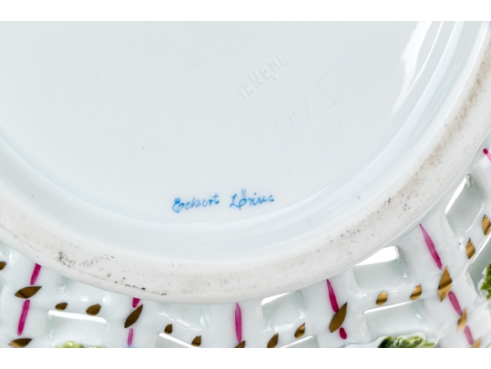 Rare Herend Hungary Hand-Painted Reticulated Porcelain Basket, Fruit & Floral (BFR) Pattern