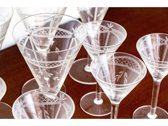 Collection Of Eleven Etched Crystal Goblets