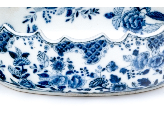 Two Decorative Blue And White Porcelain Twin Handled Serving Bowls