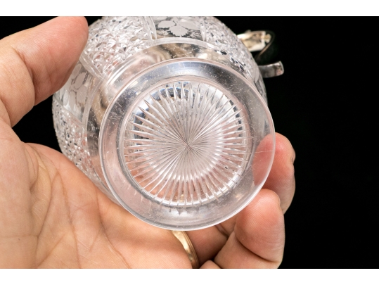 Antique Cut Glass And Silverplate Syrup Pitcher