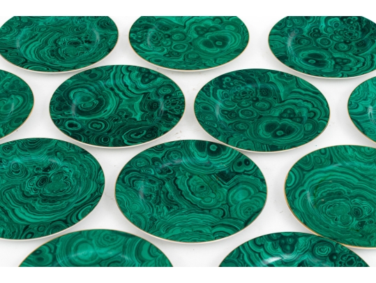 Set Of Twelve Neiman Marcus Faux Malachite Finished China Plates