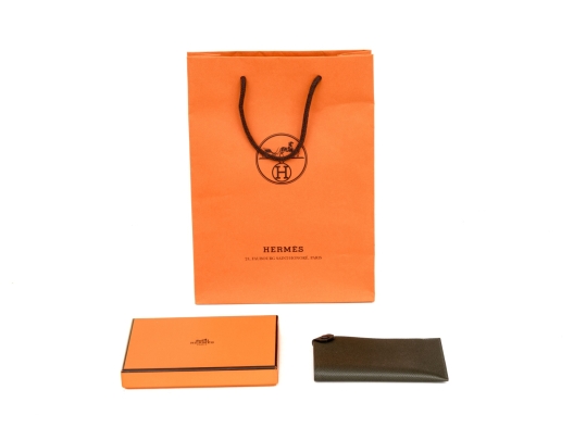 Hermes Olive Green Tarmac Passport Holder, With Box