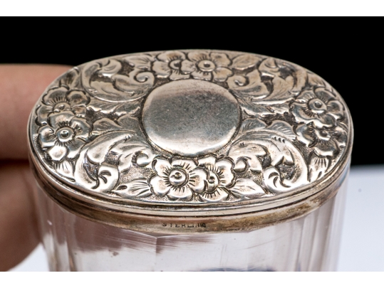 Antique Collection Of Five Sterling Silver Mounted Vanity Items