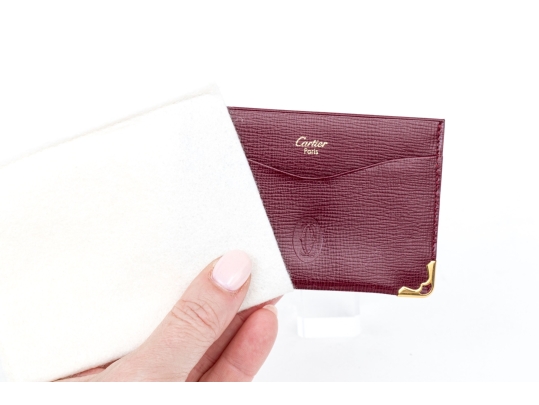 Cartier Burgundy Leather Single Card Holder, Must De Cartier