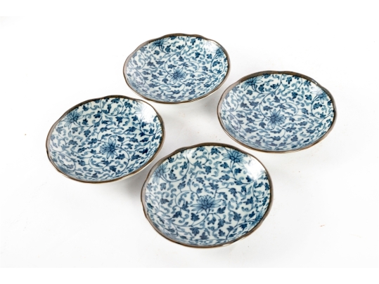 Set Of Four Japanese Blue And White Gloss Porcelain Dishes