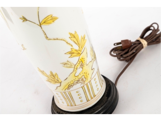 Porcelain Table Lamp With Yellow Floral And Bird Motif