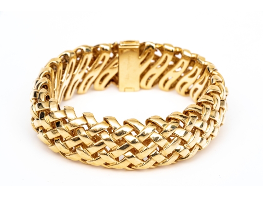 Tiffany & Co. 18k Yellow Gold Fabulous Chunky Open Basket Weave Motif Bracelet, With Box
