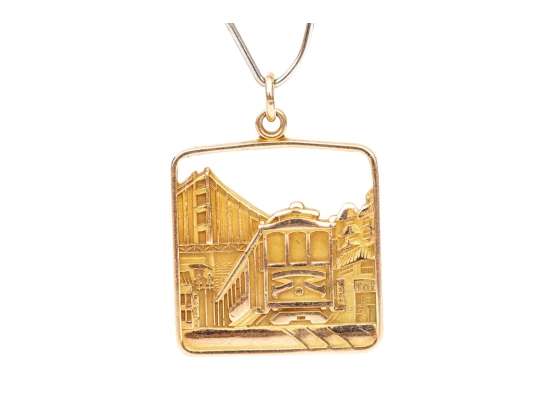 10k Yellow Gold Vintage Cable Car And Golden Gate Bridge Charm