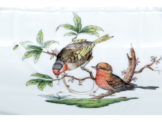 Large Herend Hungary Hand-Painted Porcelain Oval Form Lidded Tureen, Rothschild Bird (RO) Pattern