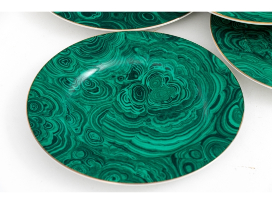 Set Of Twelve Neiman Marcus Faux Malachite Finished China Plates
