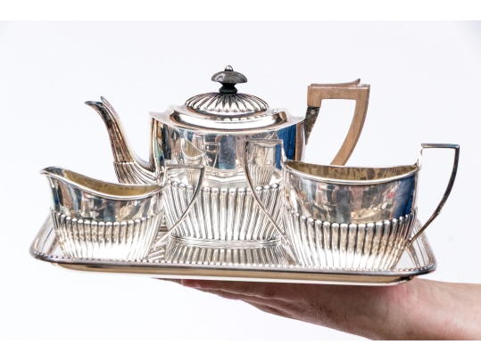 Fine Antique English Silveplate Three Piece Single Serve Tea Set