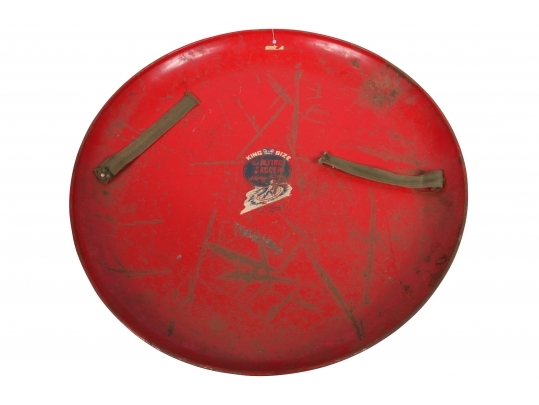 Vintage Red Paint Decorated Metal Flying Saucer Sled