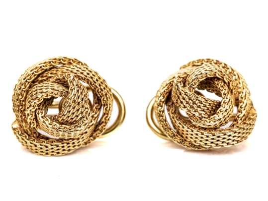 Tiffany & Co. 14k Yellow Gold Vintage Mesh Knot Clip On Style Earrings