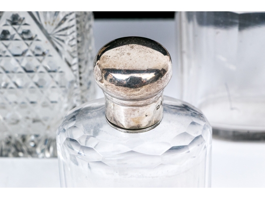 Antique Collection Of Five Sterling Silver Mounted Vanity Items