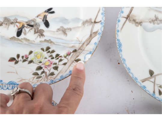 Set Of Four Hand-Painted Japanese Porcelain Plates 