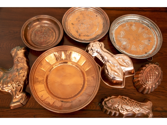 Impressive Collection Of  Four Copper Molds And  Four Plates