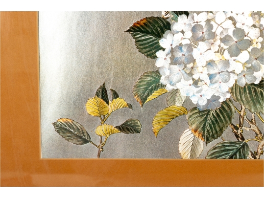 Japanese Foil Print Of Birds And Blossoms