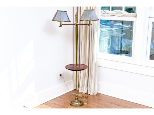 Quality Brass Twin Light Floor Lamp With Shelf