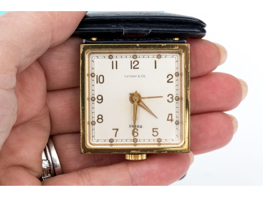 Tiffany & Co. Vintage Angelus 8 Day Leather Cases Travel Alarm Clock
