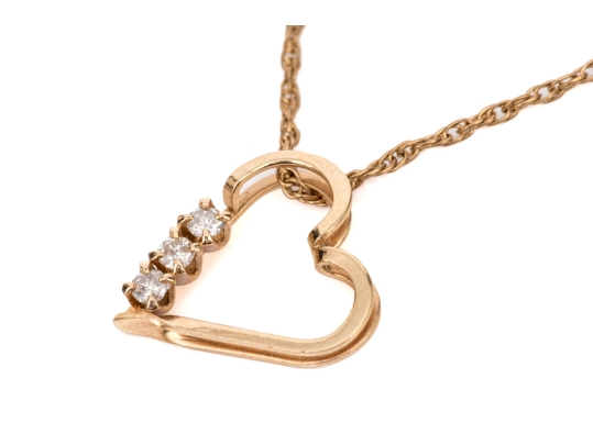14k Yellow Gold Delicate White Sapphire Cluster Heart Pendant, With Chain