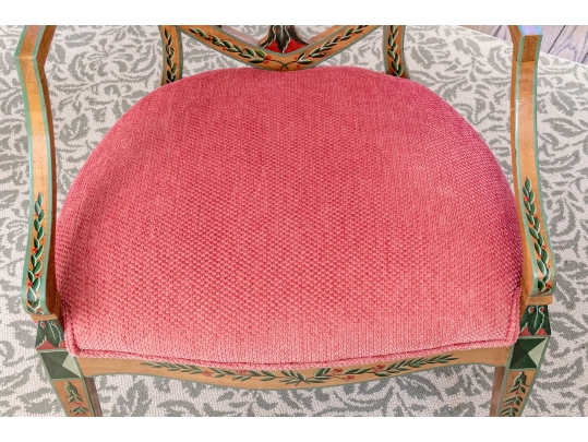 Lavish Pair Of Edwardian Style Painted Satinwood Shield-Back Arm Chairs