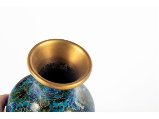 Blue Cloisonné Enamel Vase With Floral Decoration