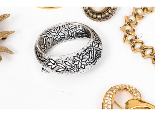 Collection Of Fashion And Limoge Brooches, Necklace And Two Jewelry Boxes