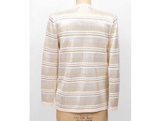 St. John Ivory White Cardigan With Gold & Silver Toned Accents, Size 10