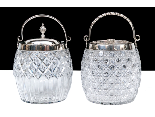 Two Antique Cut Glass And Silverplate Biscuit Jars