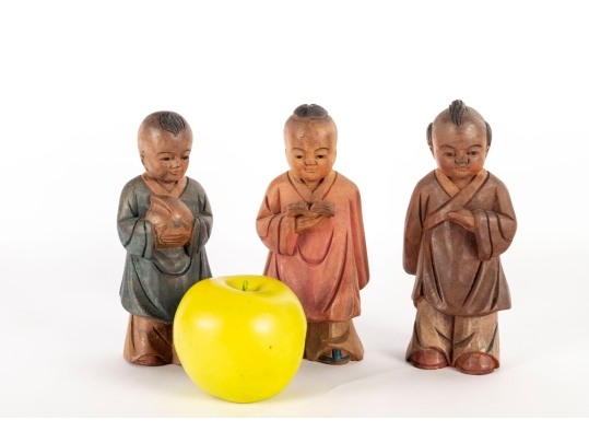 Set Of Three Hand-Carved Asian Wooden Figures