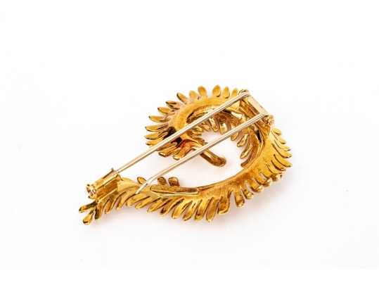 Tiffany & Co. 18k Yellow Gold Schlumberger Magnificent Stylized Furling Feather Brooch