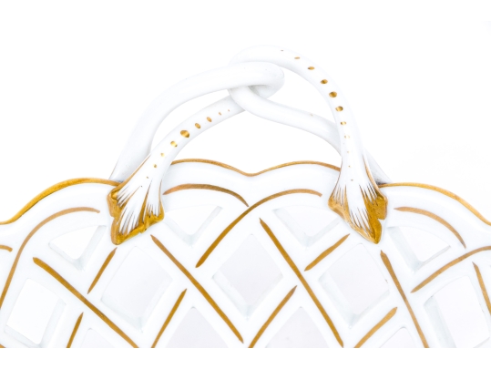 Herend Hungary Hand-Painted Reticulated Porcelain Basket, Rothschild Bird (RO) Pattern