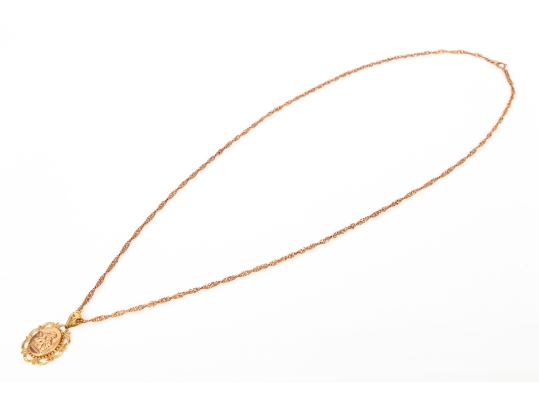 14k Gold Pretty Yellow And Rose Guardian Angel Pendant, With Chain