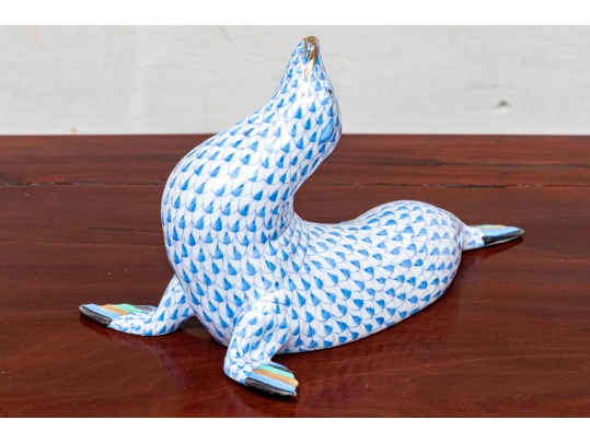 Vintage Herend Blue Fishnet Sea Lion