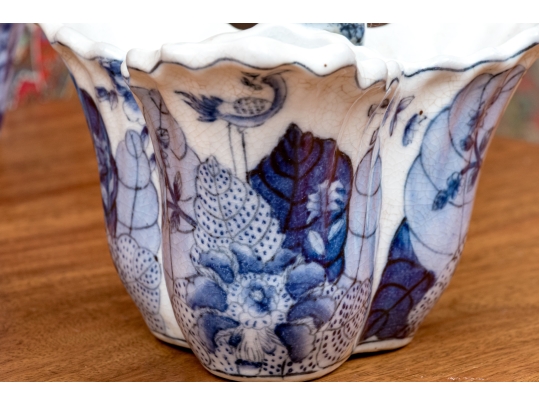 Pair Of Decorative Chinese Porcelain Trefoil Partitioned Vases