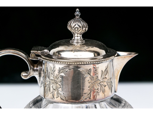 Antique Cut Glass And Silverplate Syrup Pitcher