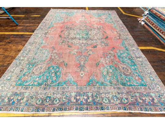 HAND KNOTTED WOOL PERSIAN OVER DYE CARPET, 9-7
