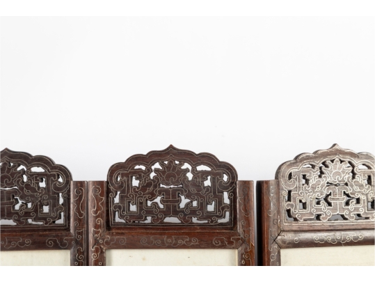 Vintage Chinese Folding Table Screen With Hand-Painted Scenes